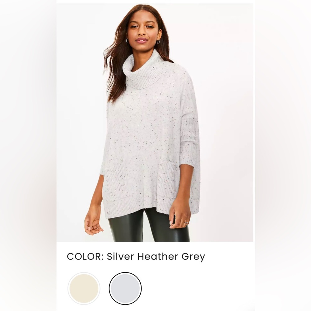 NEW! Loft Flecked Pocket Poncho Sweater - Heather Gray XL